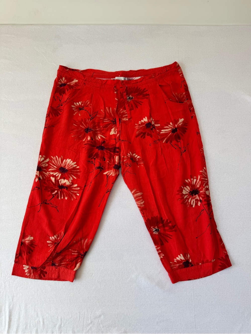 Jams World Red Daisy Pants Medium Lagenlook Hawaiian Bohemian M